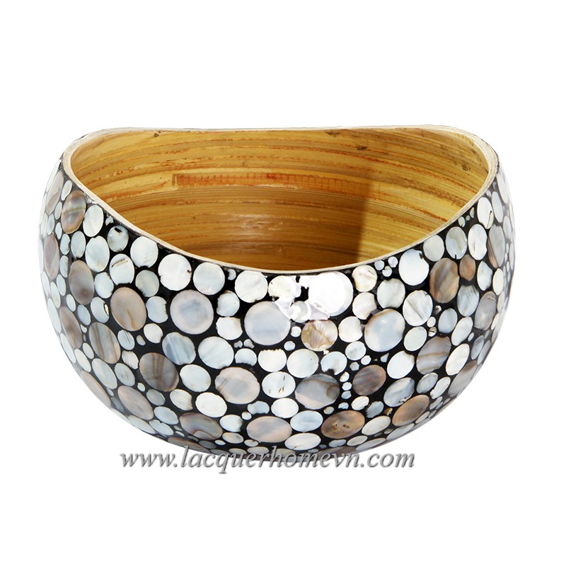HT0607 Coiled bamboo mother of pearl inlaid decor bowl