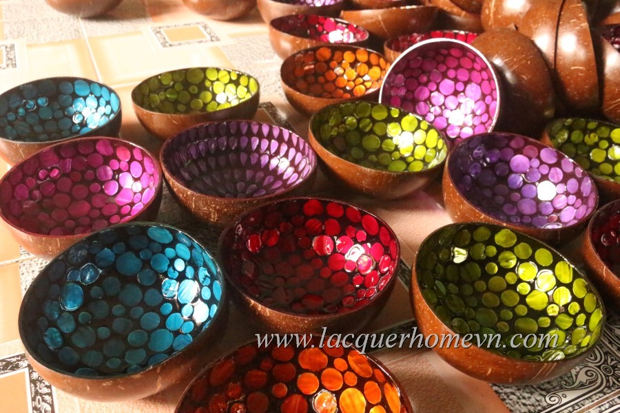 HT5984 Vietnamese seashell inlay coconut bowls