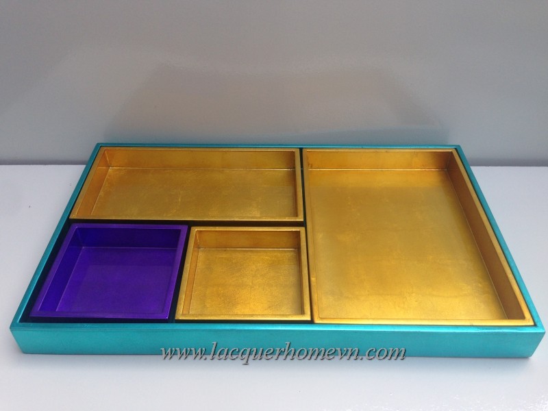 HT9433 MDF lacquer metallic bath tray set