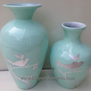 HT6006 Vietnam lacquer decor vases with silver leaf finishing