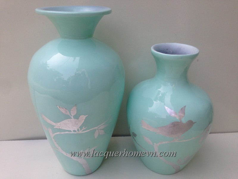 HT6006 Vietnam lacquer decor vases with silver leaf finishing