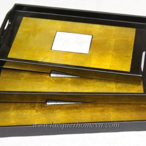 HT6745 lacquer silver leaf serving tray set