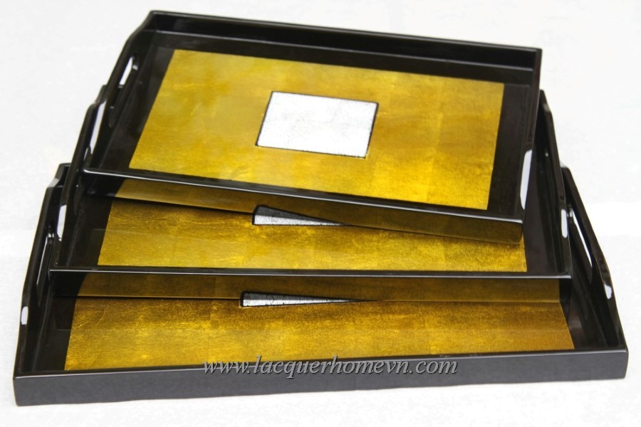 HT6745 lacquer silver leaf serving tray set