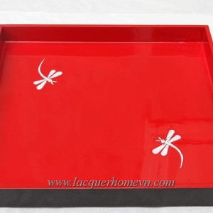 HT6752 Red lacquer tray with dragon fly eggshell inlay