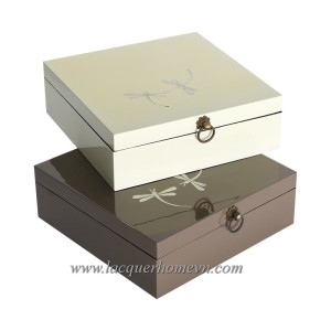 HT3370 MDF lacquer tea box with dragon fly eggshell