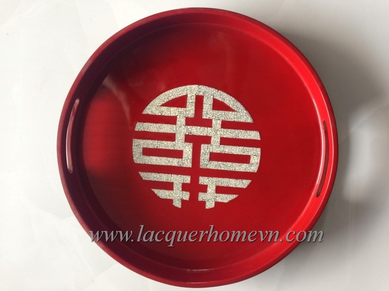 Ht6745 Round Red Lacquer Serving Tray, Round Red Ottoman Tray